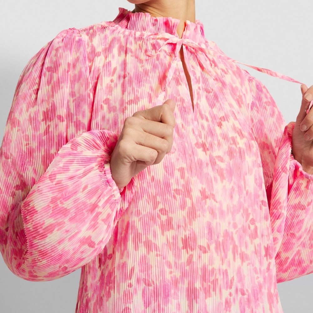 GANNI floral plisse georgette blouse